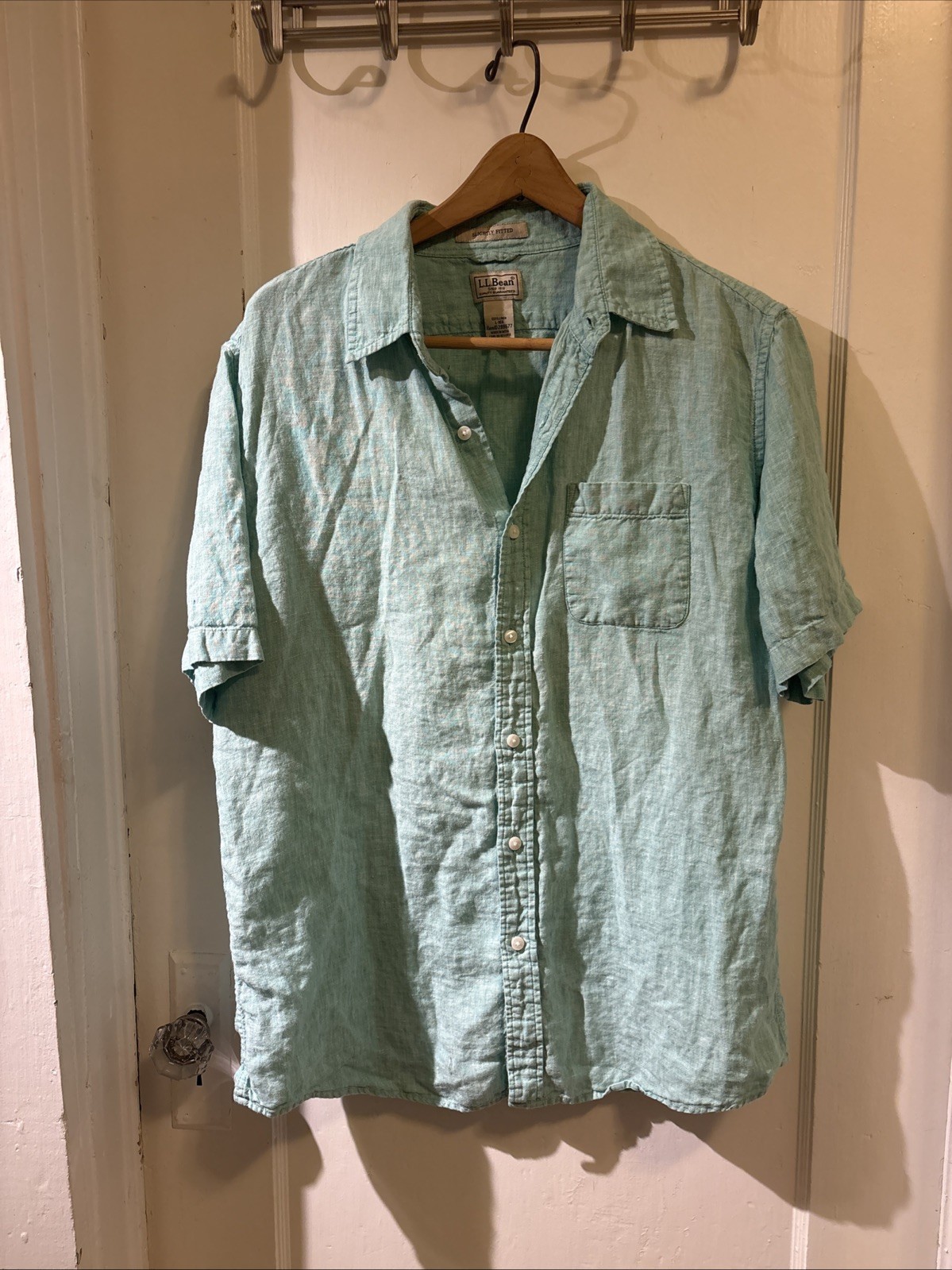 L.L. Bean Women’s Aqua Marine Linen Button Up Shirt ID 288677 Size L