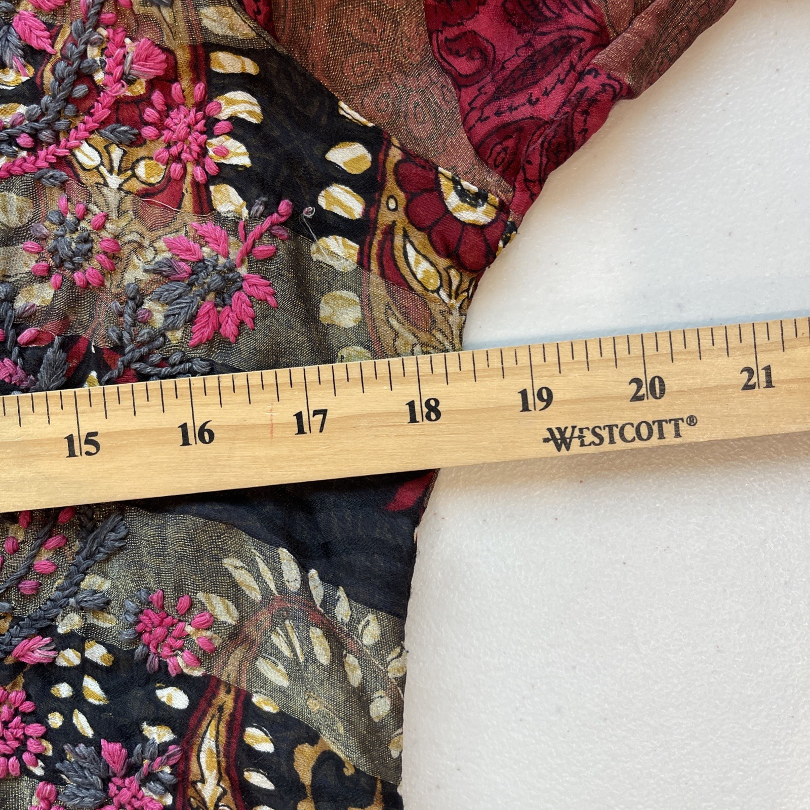 Embroidered Tunic Boho Artsy Sheer Shimmer Blouse Top Fall Global Travel Floral