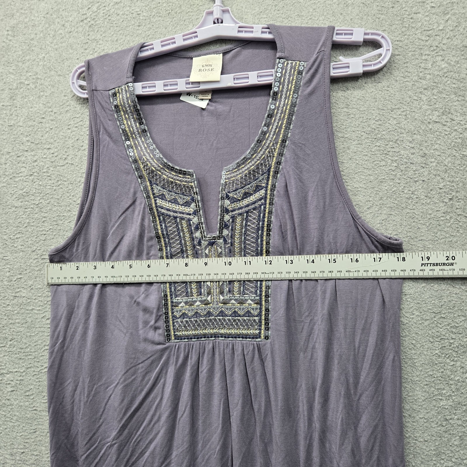 Knox Rose Women Blouse L Gray Beaded Sequin Embroidered Grunge Tunic Boho Fairy