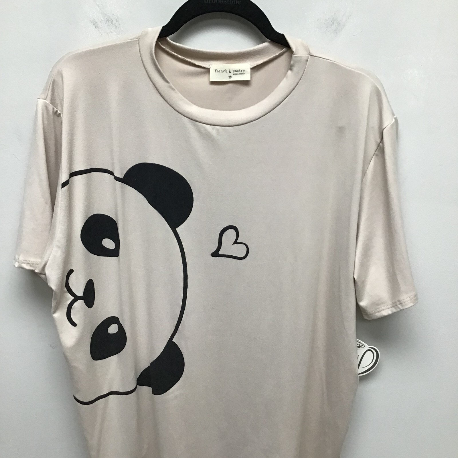 French Pastry Womens Beige Pink Round Neck Pullover Short Sleeve Shirt 2X New