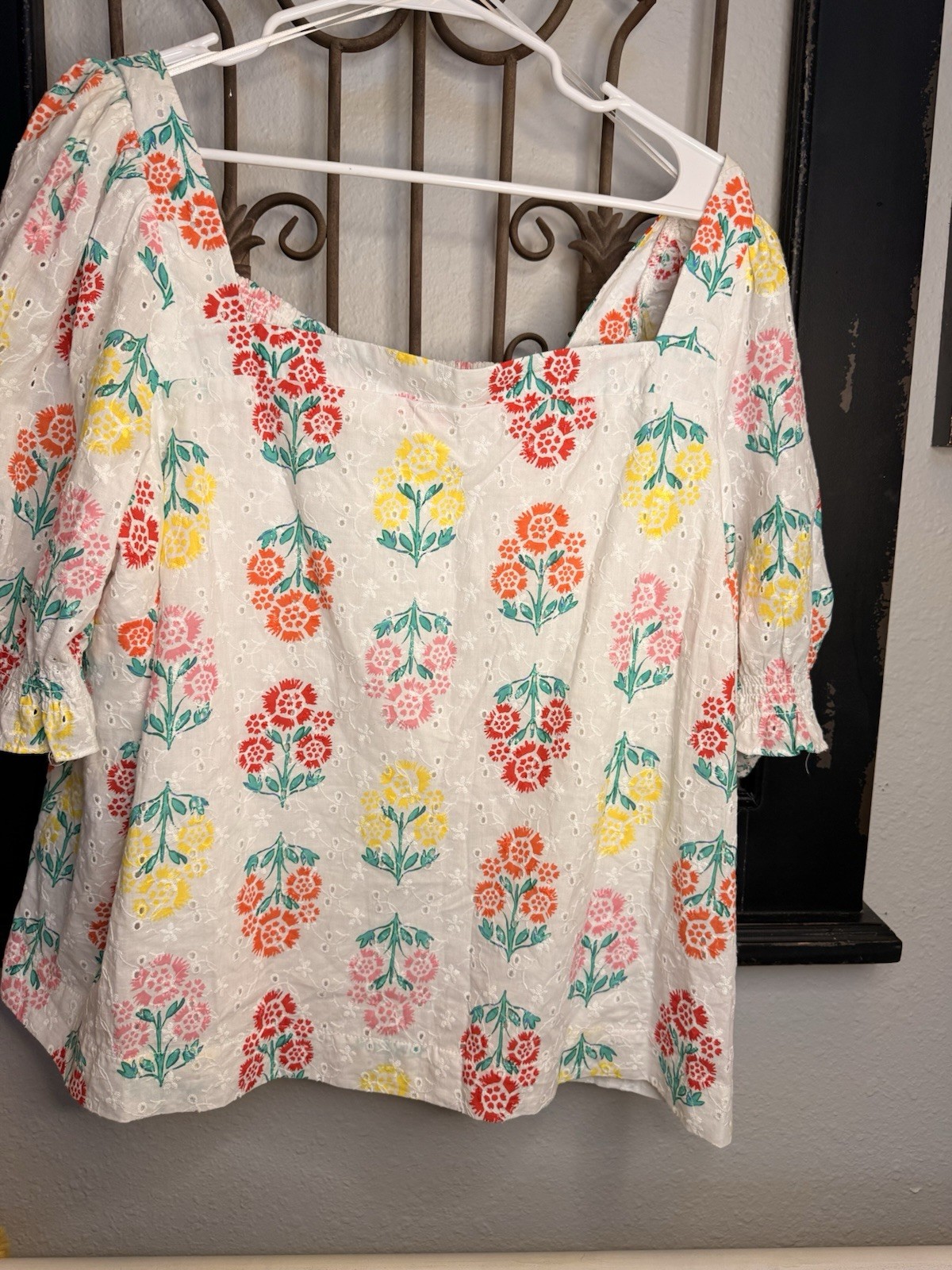 DRAPER JAMES Floral Eyelet Puff Shoulder Peasant Top Cottagecore Women’s Sz 2X