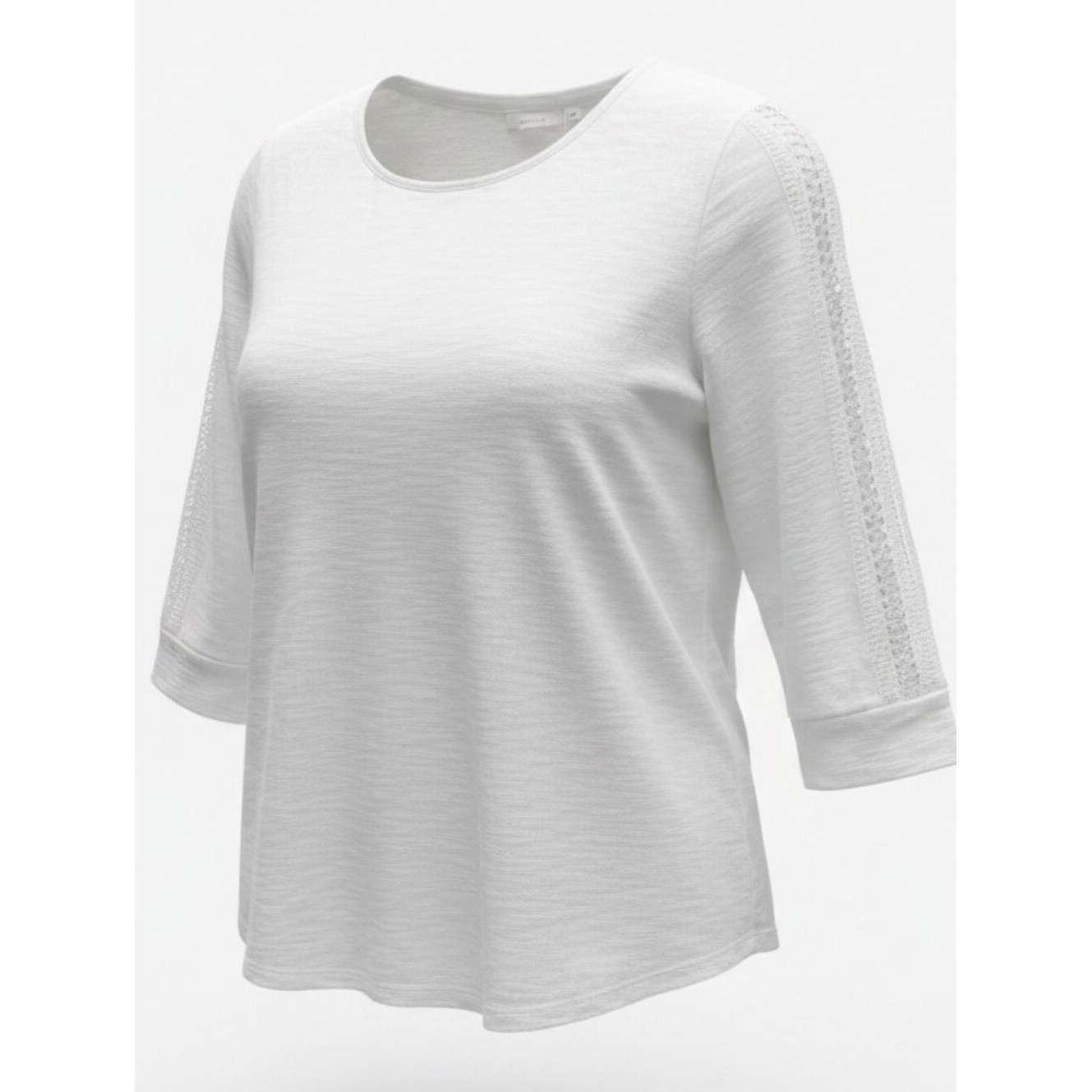 CHICO’S | Basic White Cotton Modal Lace Crochet Sleeve Crew Neck Tee Top | XL