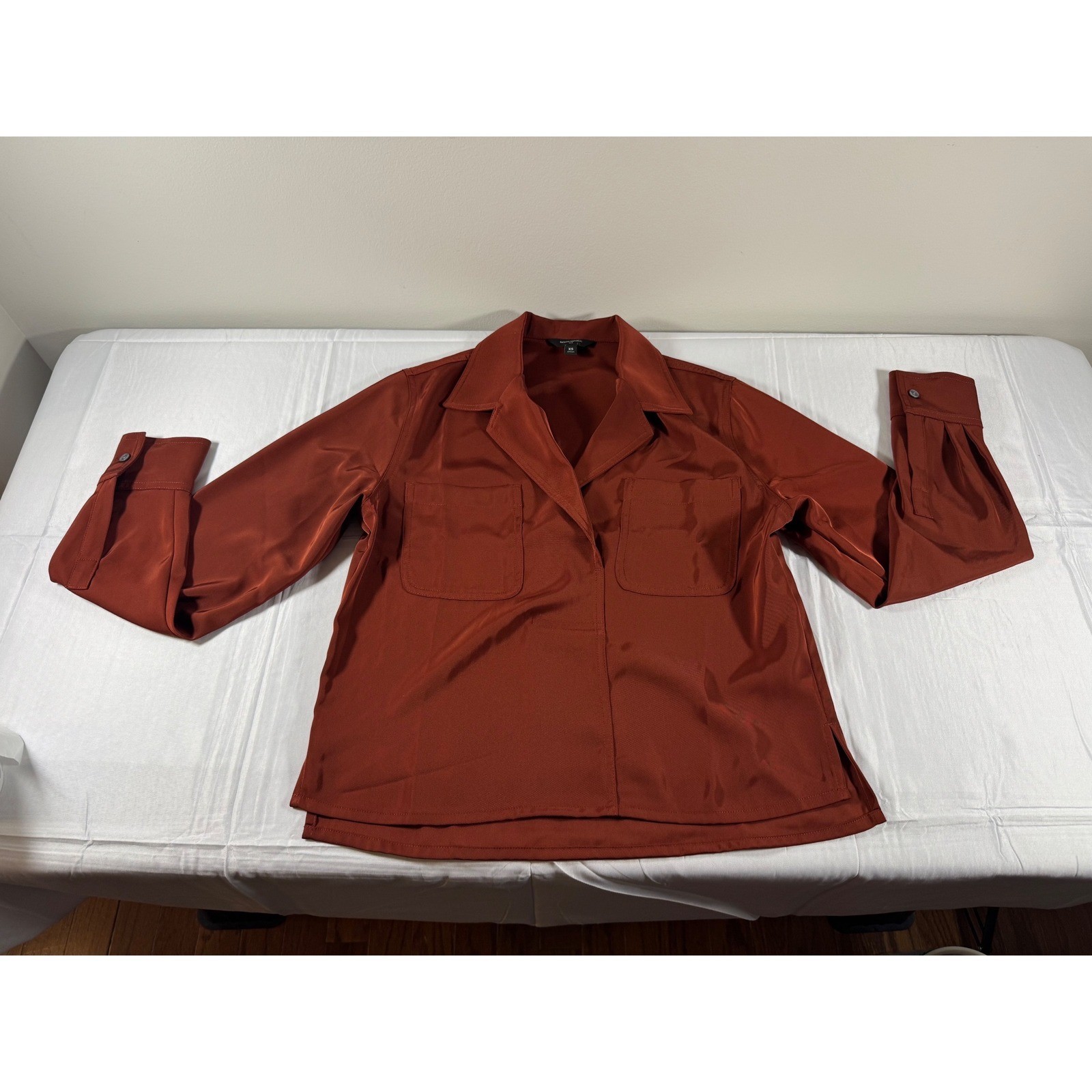 Banana Republic Womens XS Rust Copper Twill Long Sleeve Utility Blouse Top