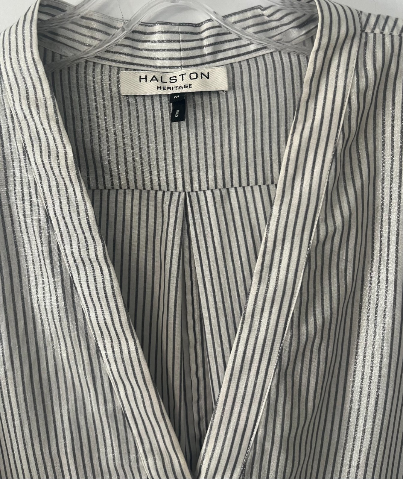 Halston Heritage Striped Cotton Tunic Blouse Size M Excellent Condition