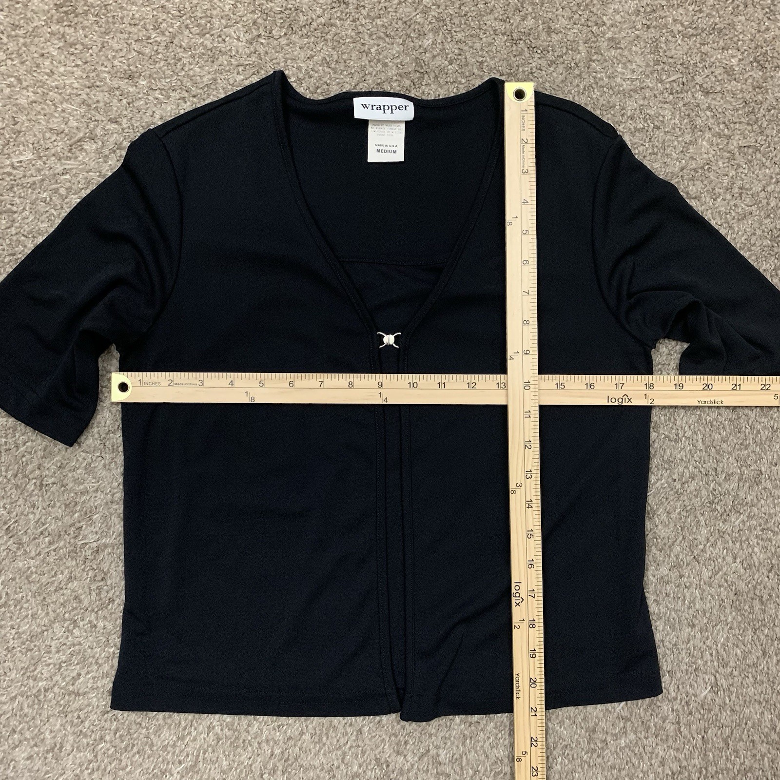 Wrapper Vintage Y2K Womens Medium Black Faux Cardigan Stretch Minimalist Top 90s