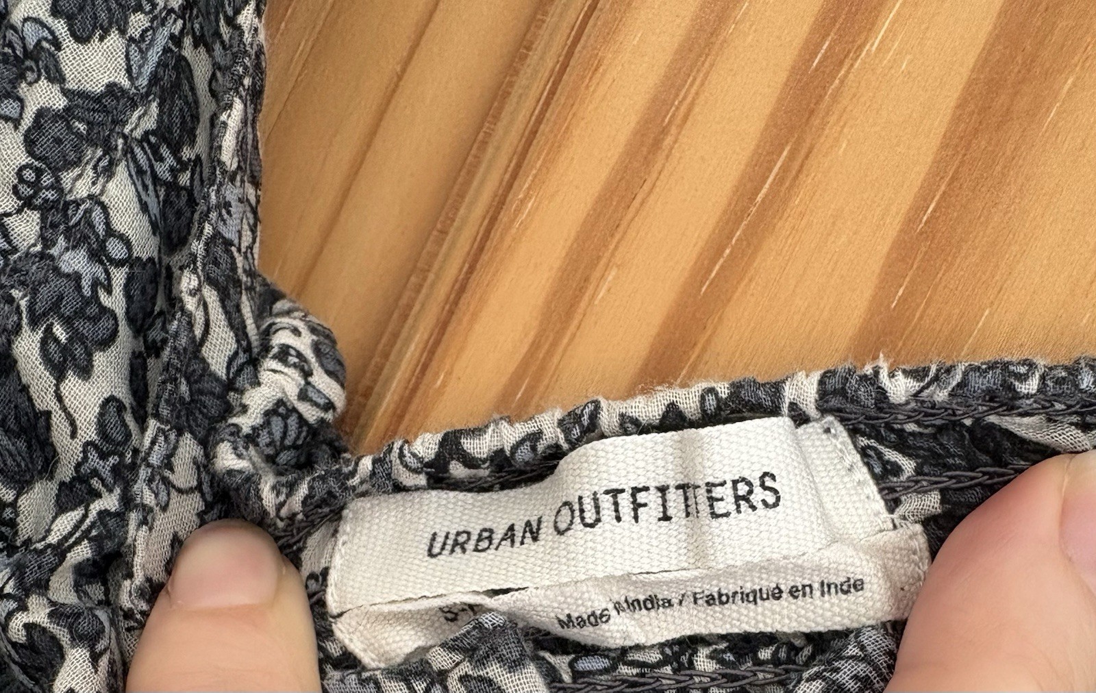 Urban Outfitters Floral Smocked Drawstring Crop Tank Square Neck Black/White S