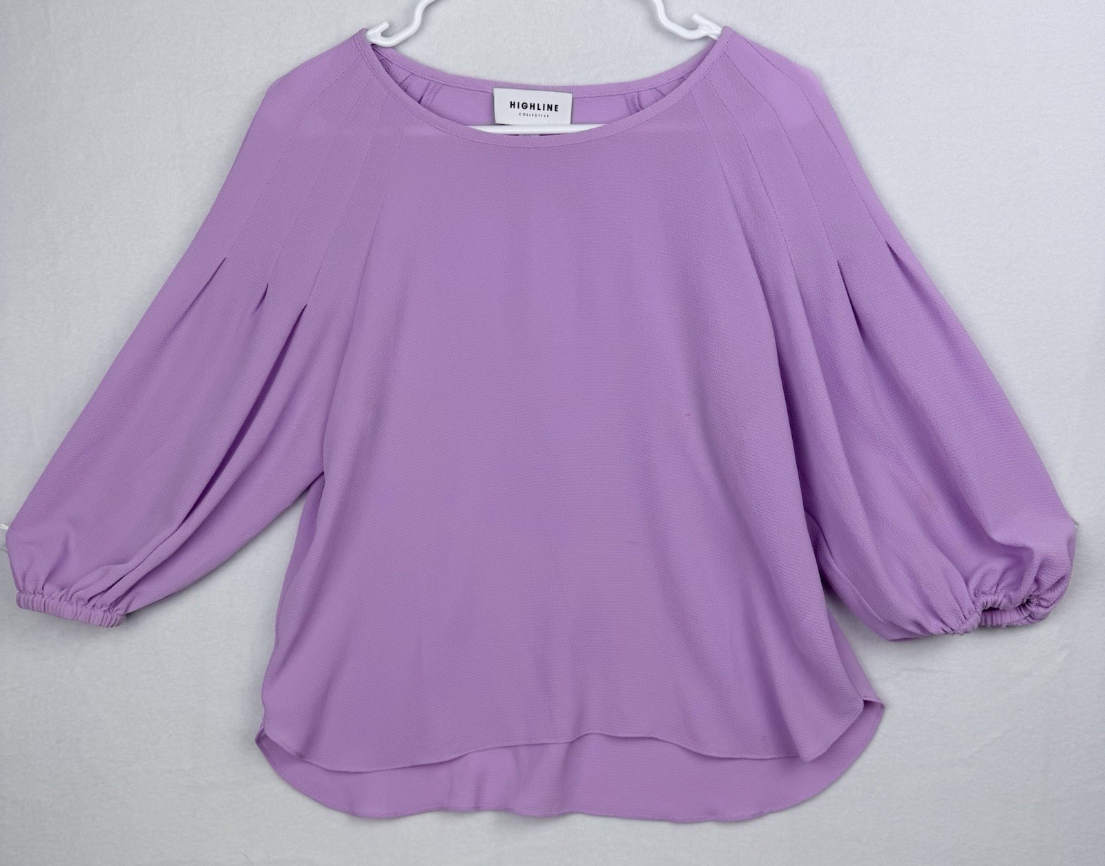 Highline Collective Lavender Blouse 3/4 Balloon Sleeve Pleated Top Size S