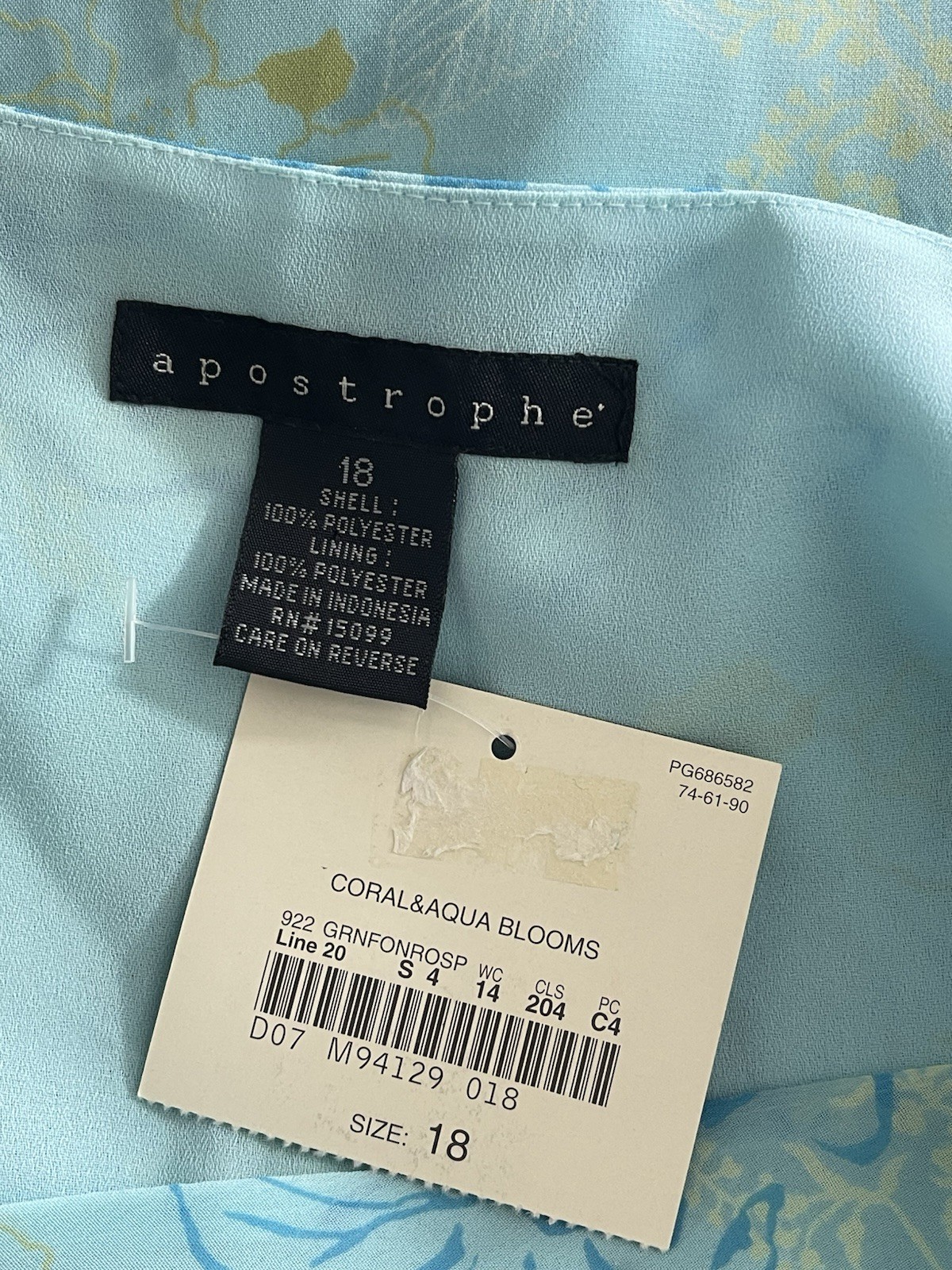 Apostrophe Women’s Floral Chiffon Blouse Blue Sheer Lined Cap Sleeve Size 18