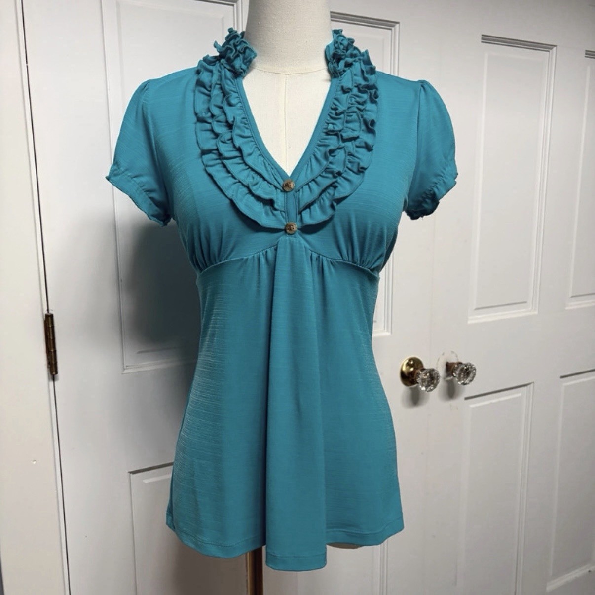 Y2K Ruffle Trim Babydoll Top Sz S Back Tie Strap Bella Swan Milkmaid Coquette