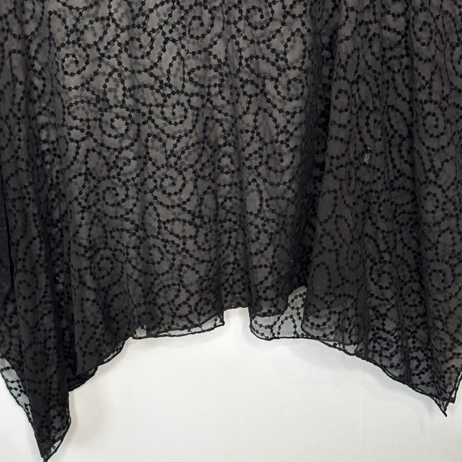 Whimsy Goth Silk Sheer Batwing Tunic Top Women Size M Black Embroidered Poncho