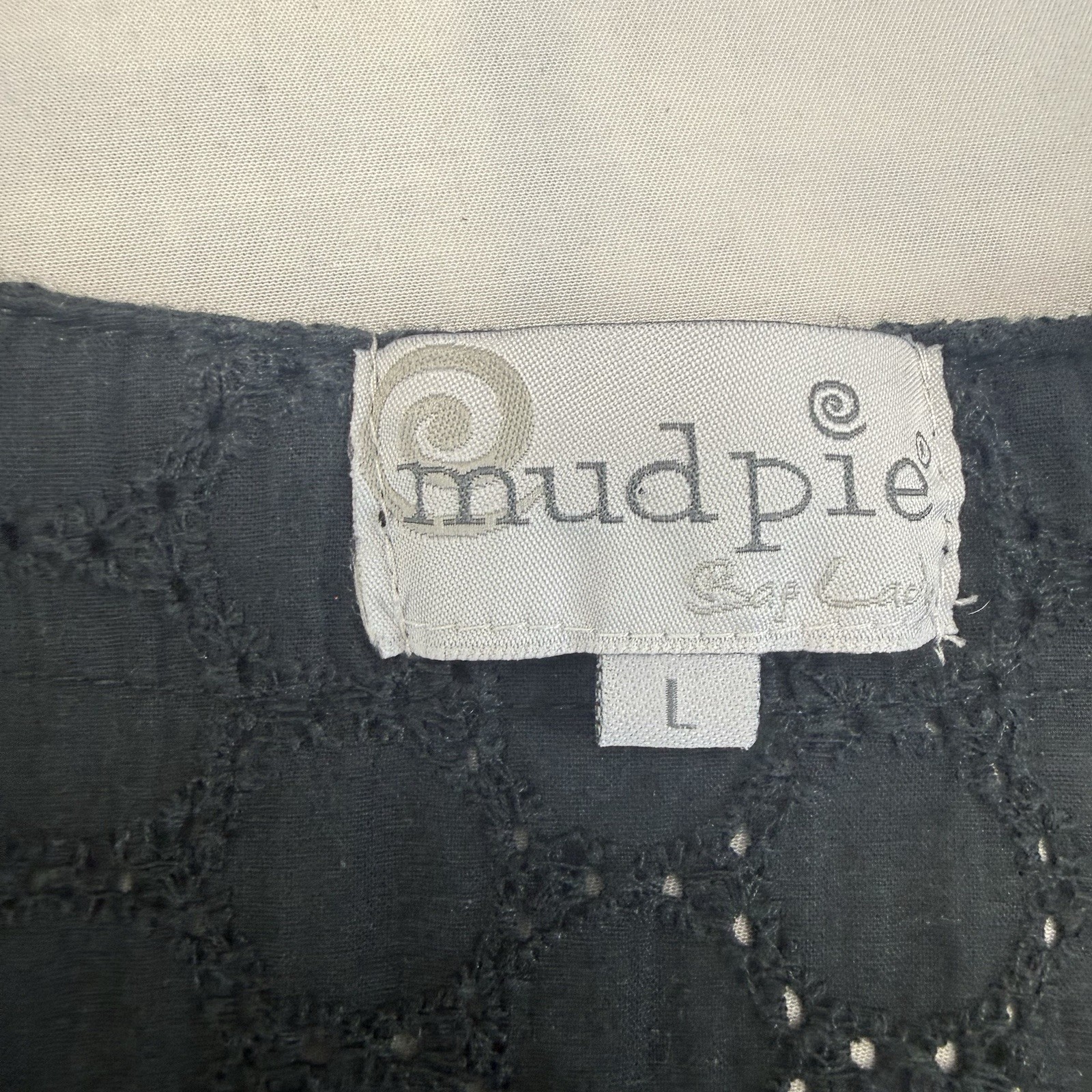 Mud Pie Black Eyelet Tunic Top Womens Large Boho V Neck Textured