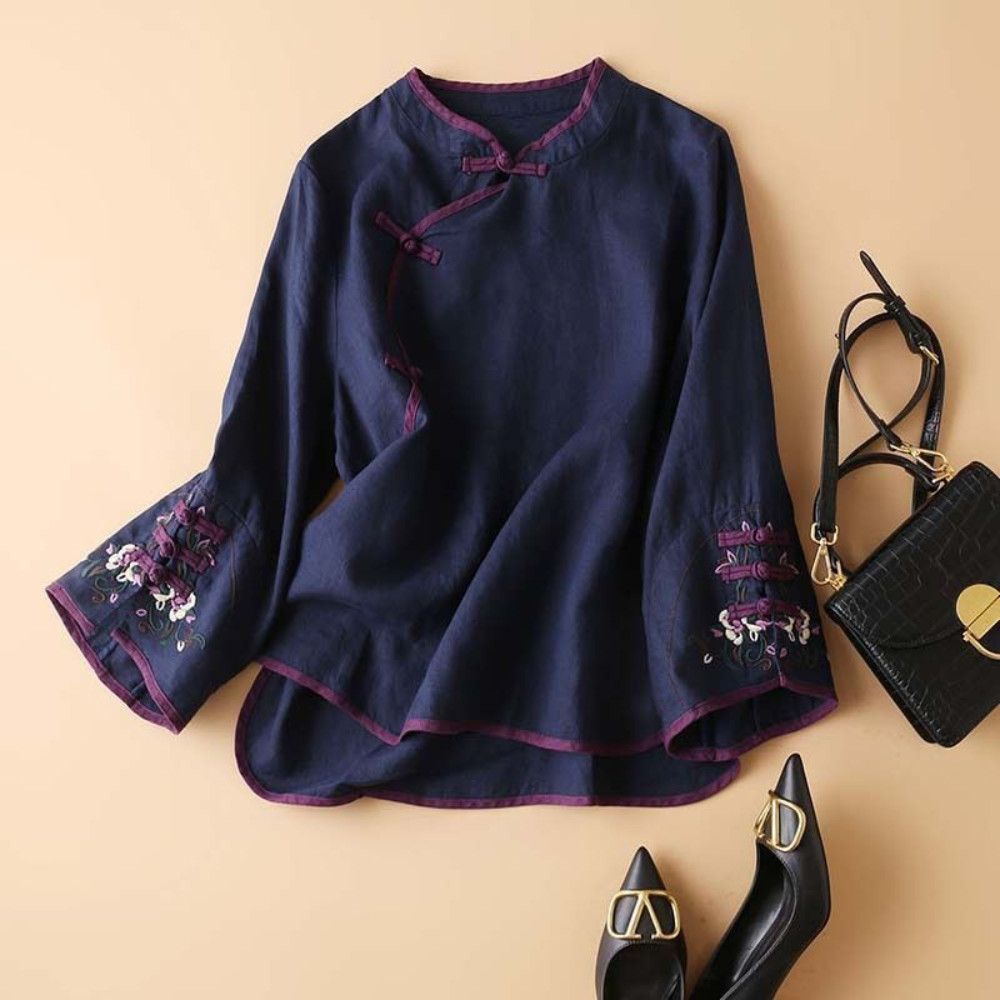 Ethnic Women Tops Blouse Retro Shirts Chinese Tang Suit Embroidery T-shirts