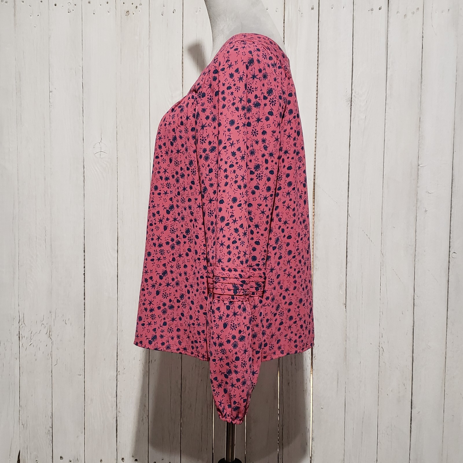 LC Lauren Conrad Boho Top M Pink Floral LS Square Neck Pintuck Cottage Romantic