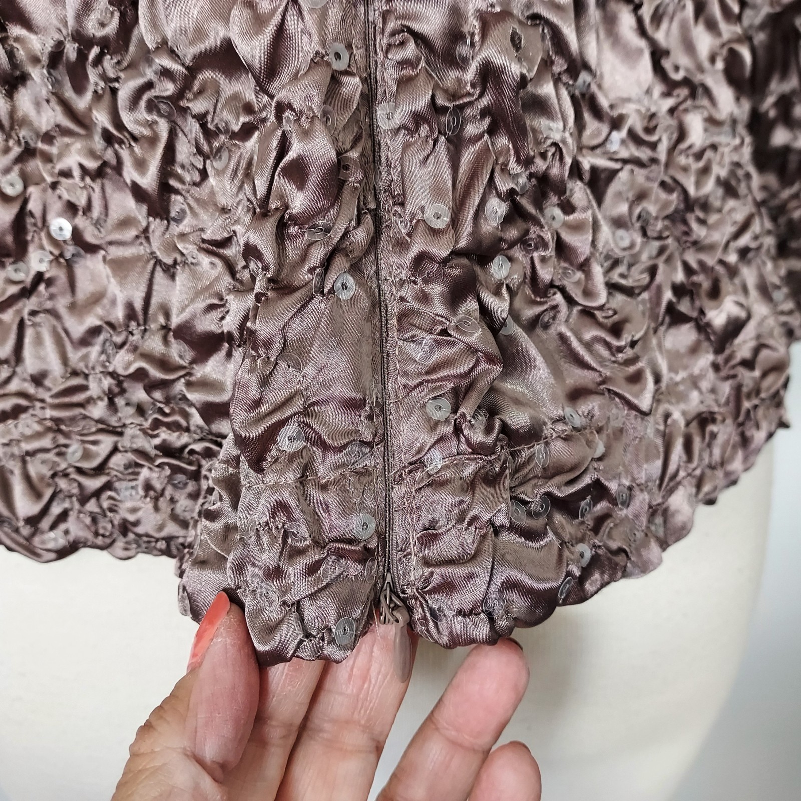 Cachet Evening Wear Top Sequin Faux Wrap Party Formal Women Size Small Brown