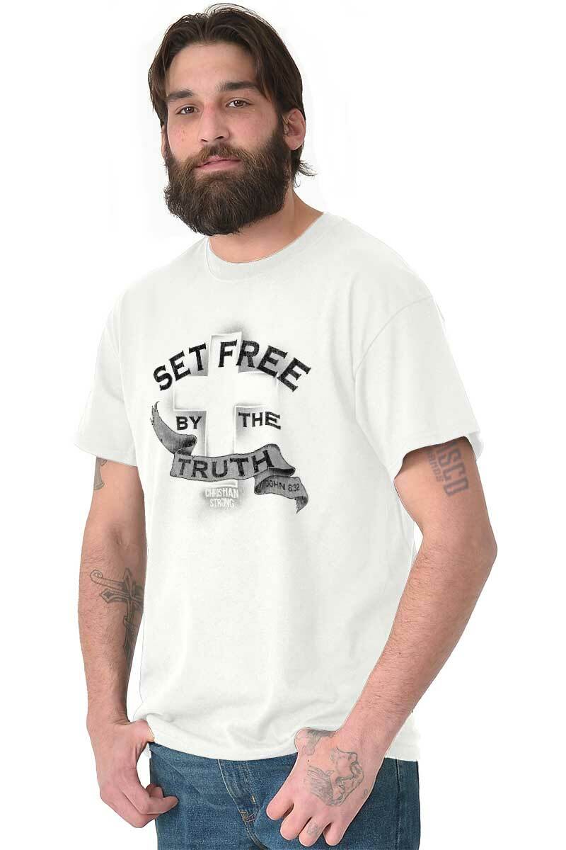 Christian Strong Set Free By The Truth Cross Womens or Mens Crewneck T Shirt Tee