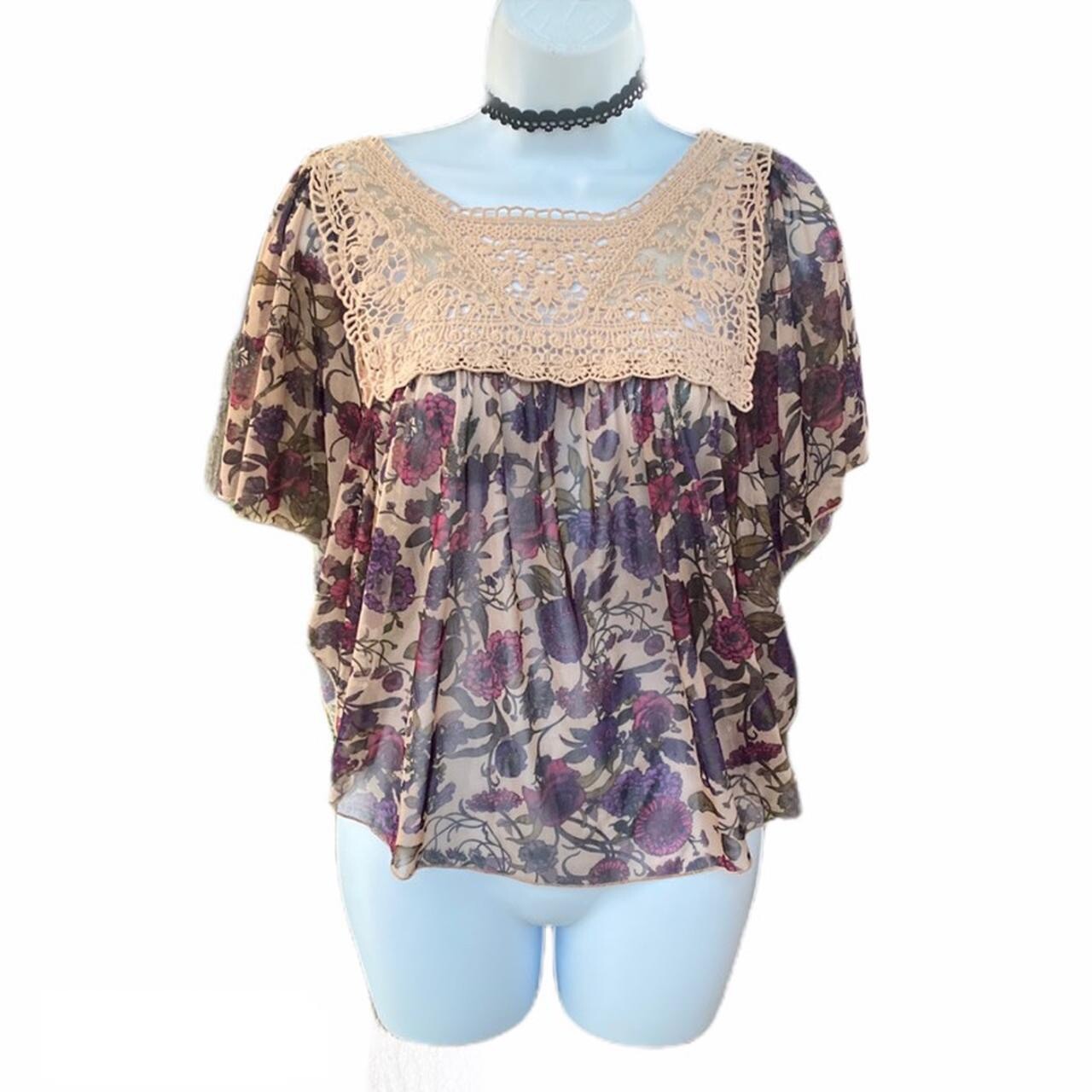 Eyelash Cotoure Lace Floral Flower Indie Mesh Blouse Top Small