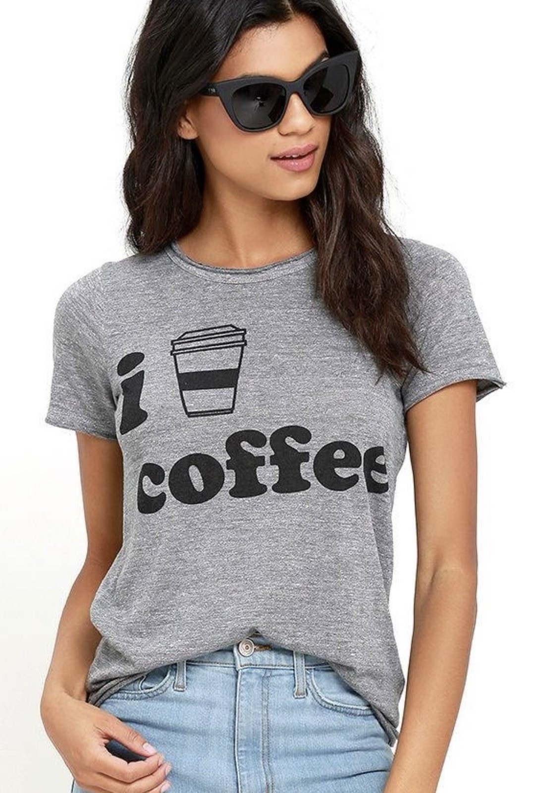 Chaser I Heart Coffee T Shirt M Heather Gray Graphic Tee Raw Edge $62