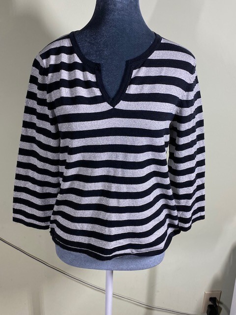 Willi Smith Silk Blend Knit Top Sz L Blouse Black Silver Metallic Y2K Grunge