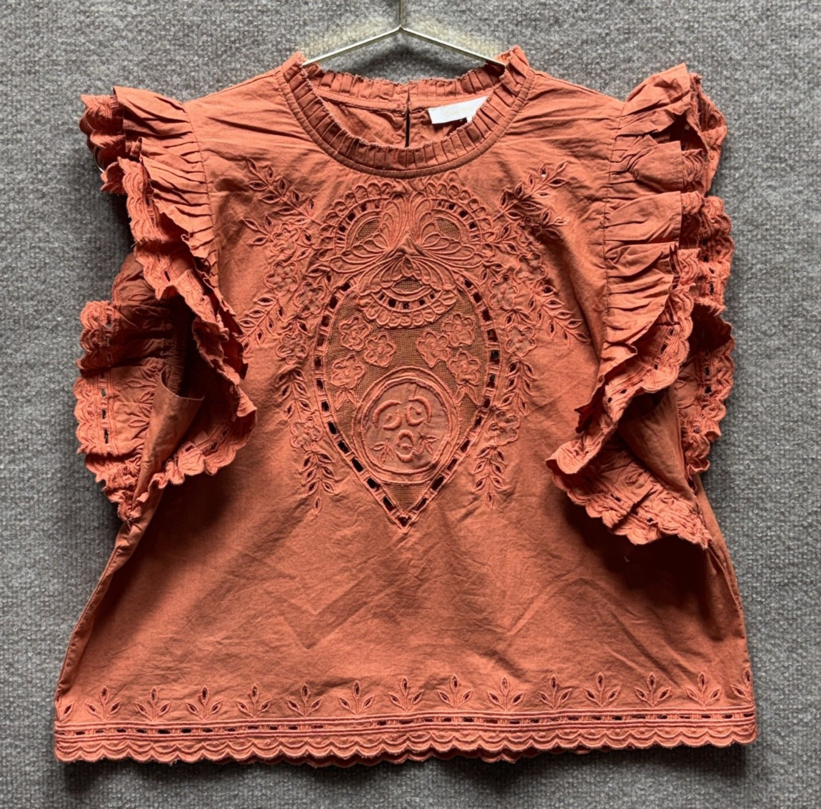 Love The Label Women’s Pale Orange Blouse Intricate Floral Crochet Lace Size S