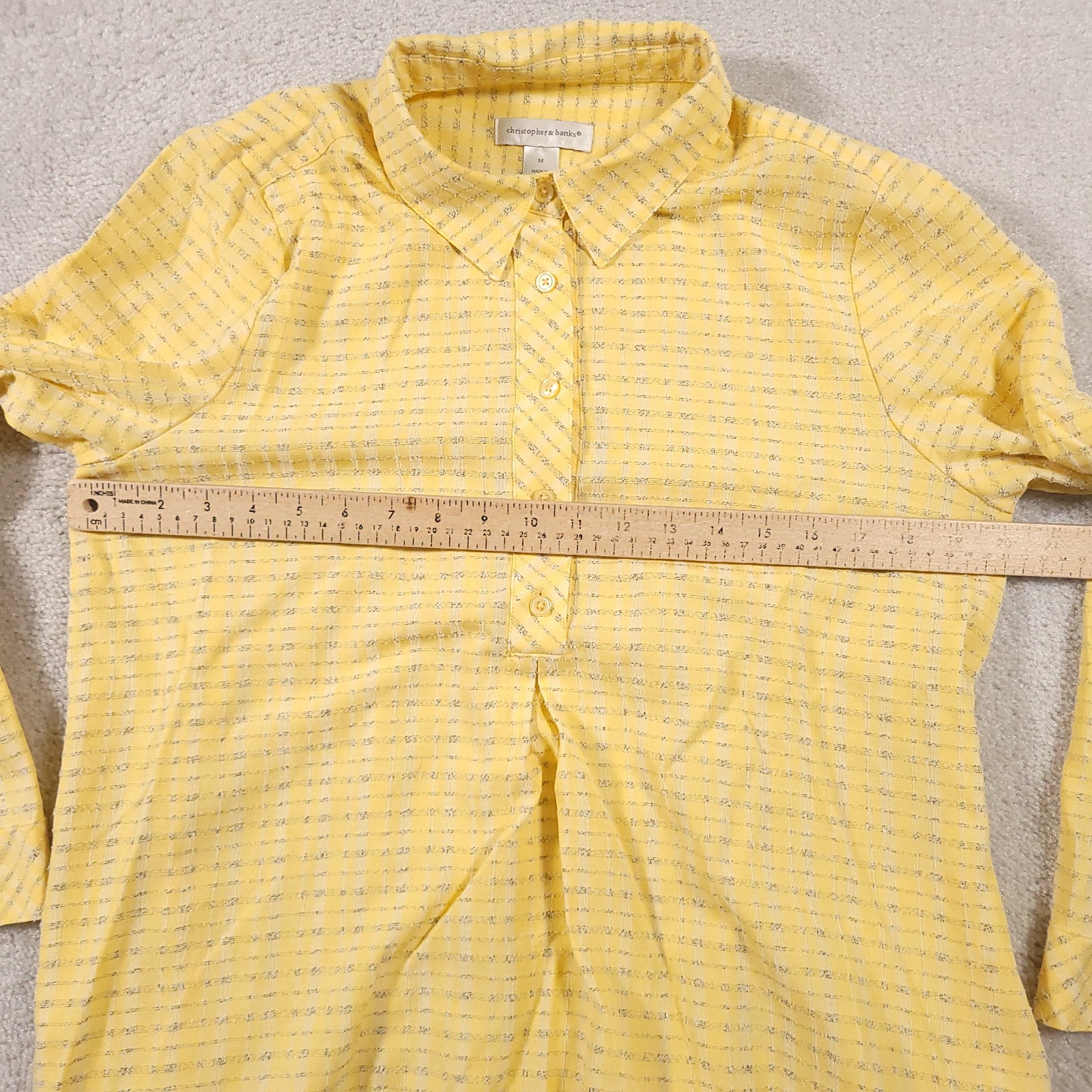 Christopher & Banks Henley Collared Shirt Women’s Medium Yellow Blouse Pockets