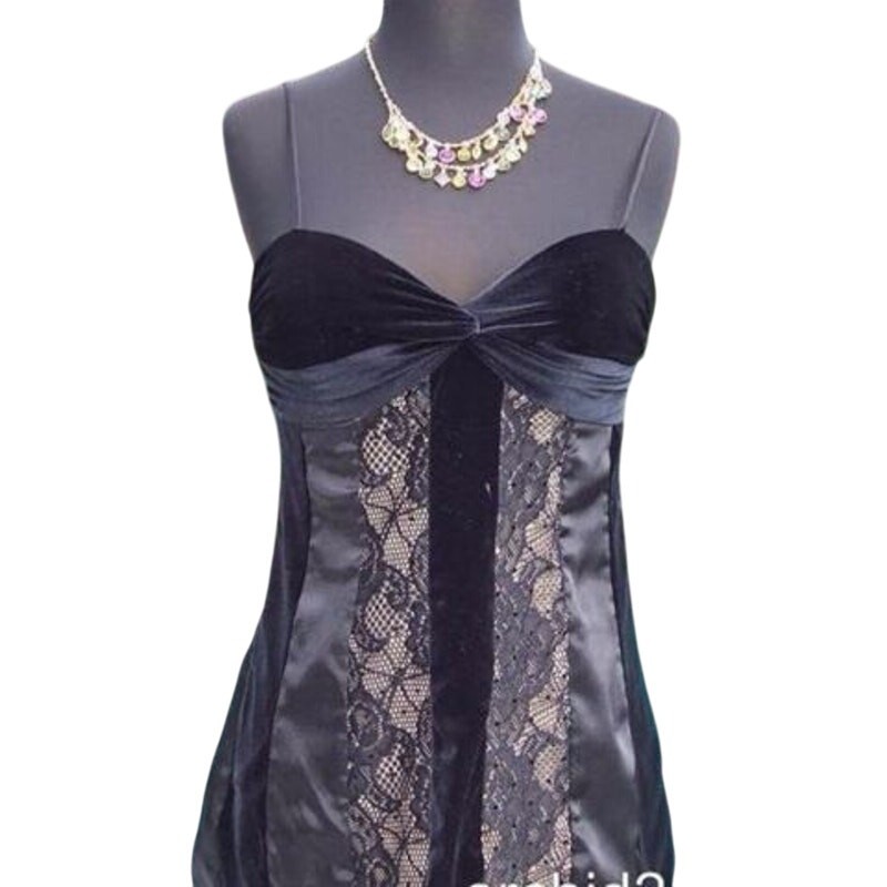 Cache Black Velvet Sheer Illusion Lace Top Cami Lined Sequins Bra New $128 NWT