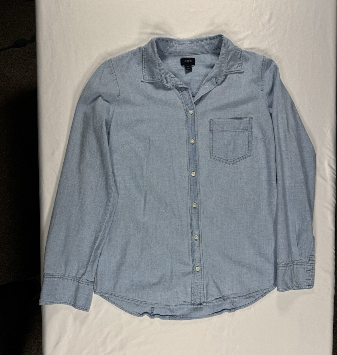 J.Crew Women’s Small Chambray Button Front Shirt Light Blue 100% Cotton Pocket