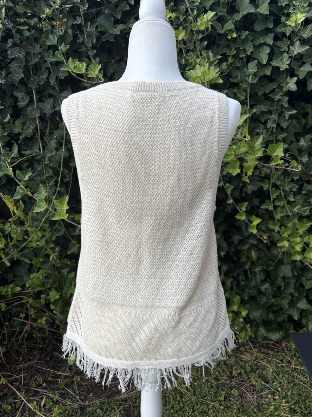 EXQUISITE RAMY BROOK NEW YORK SWEATER TANK IVORY Sz LG WITH FRINGE LUXURY NWT