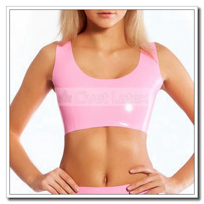 Latex Tops Rubber Glued Tank Shirt Cute Hot Pink Tube Vest Customized 0.4mm G1