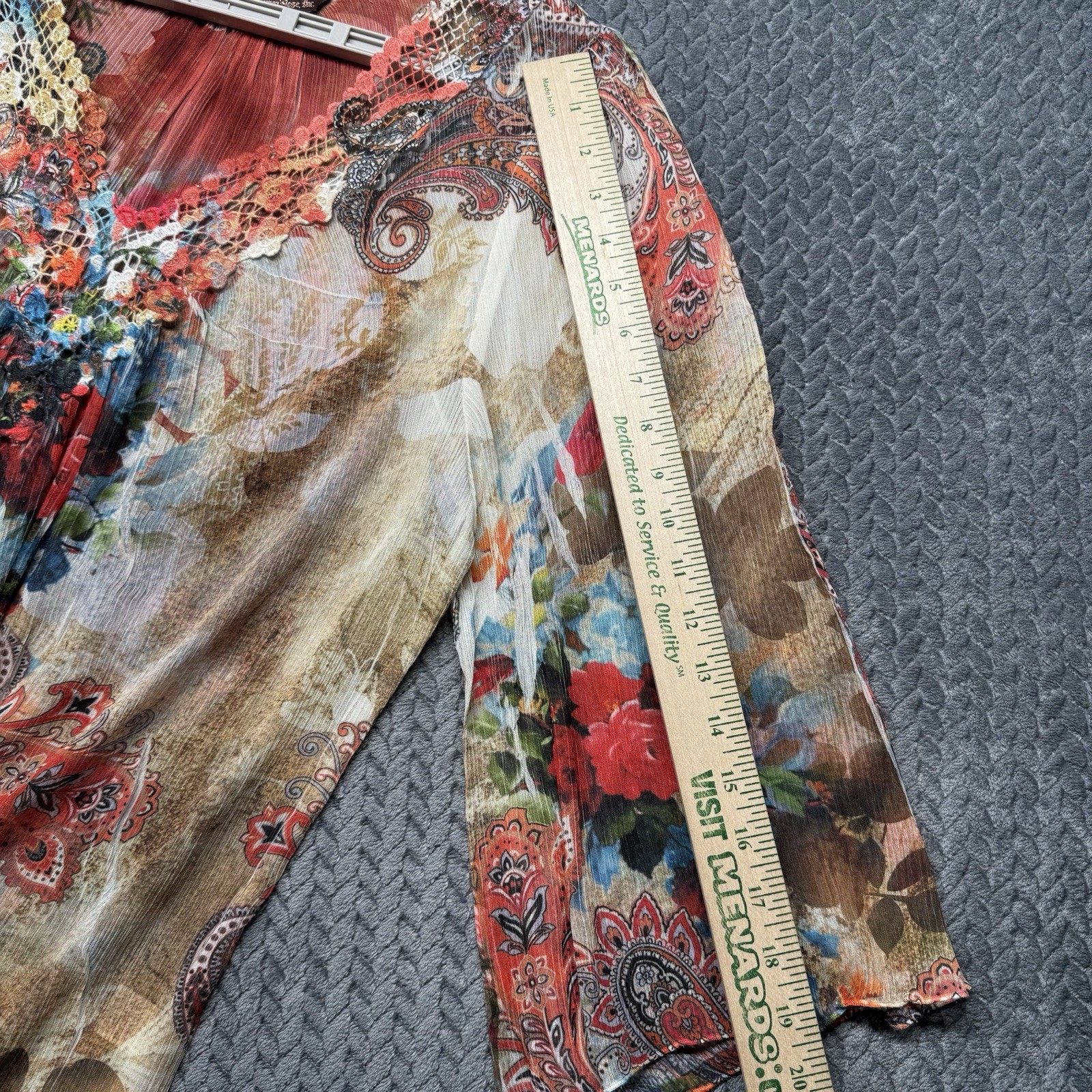 Mushka By Sienna Rose Women’s Tunic Blouse 1X Sheer Boho Paisley Floral Crochet