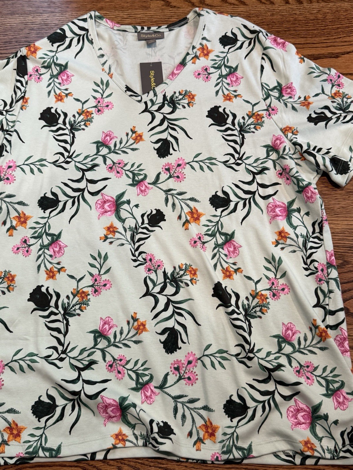 Macy’s Style & Co women plus size 3X short sleeve mint green floral NWT top