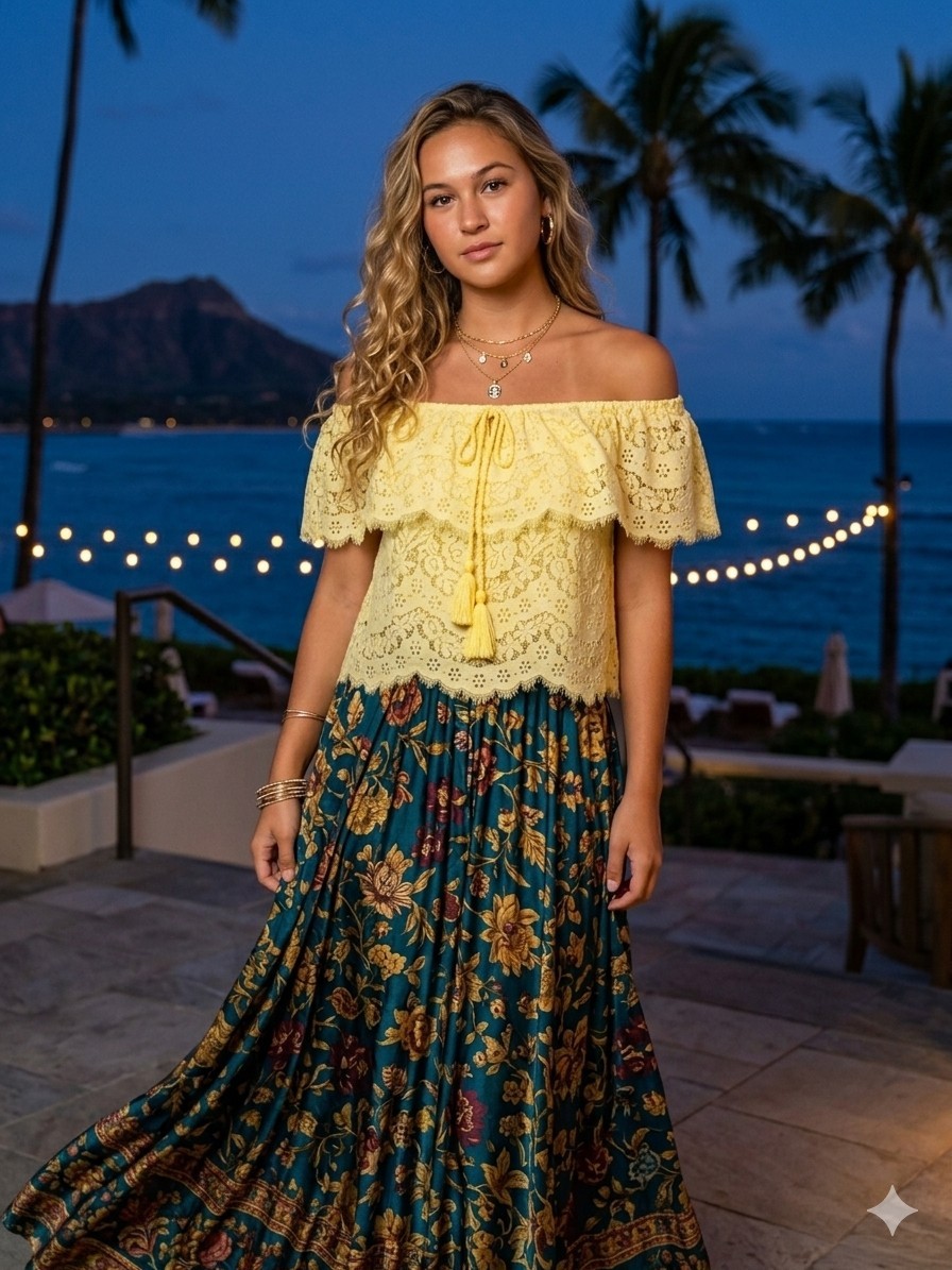Flying Tomato Yellow Lace Off-Shoulder Boho Top With Tassels Size M
