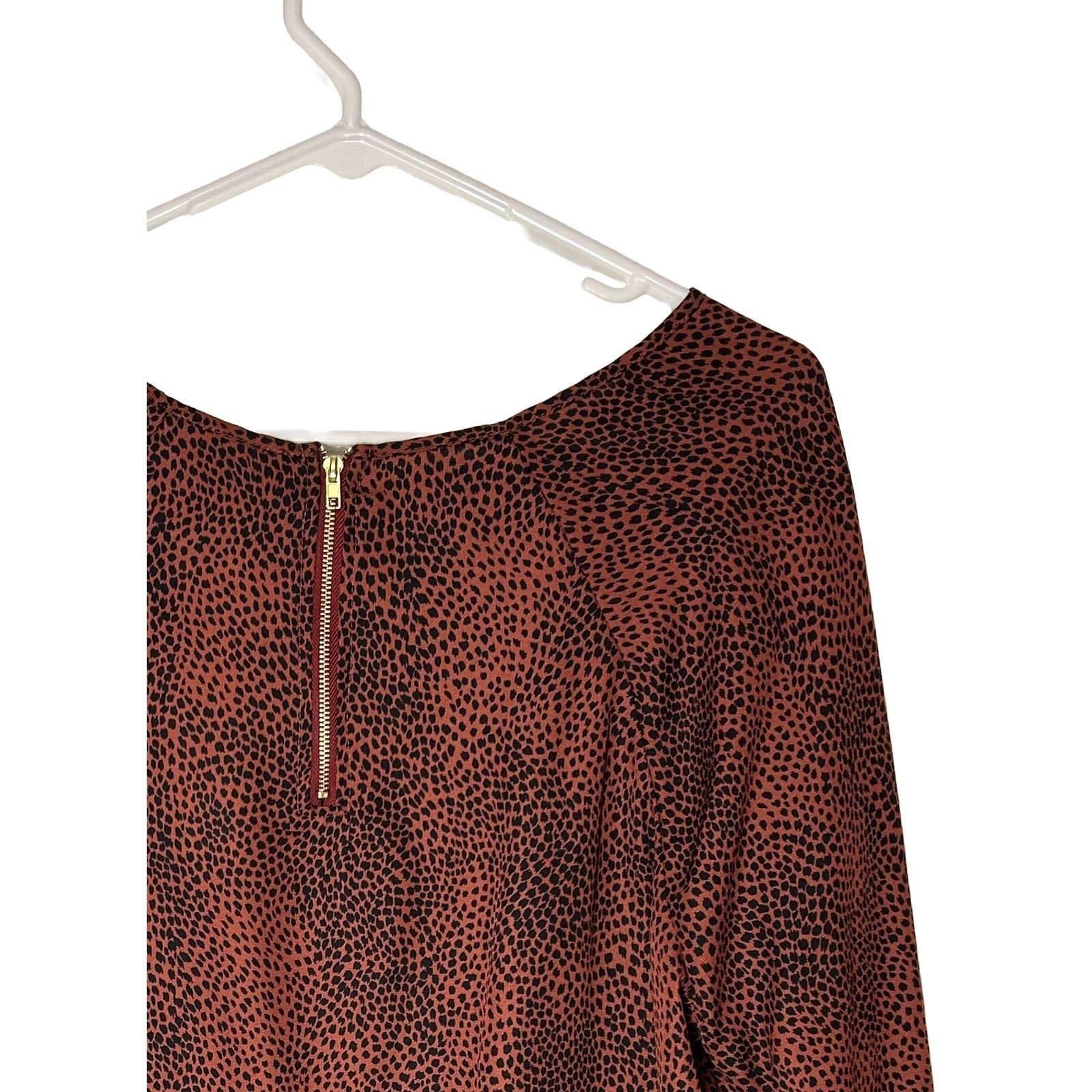 NWT Papermoon Larie Crew Neck Blouse Burgundy Black Animal Print XL