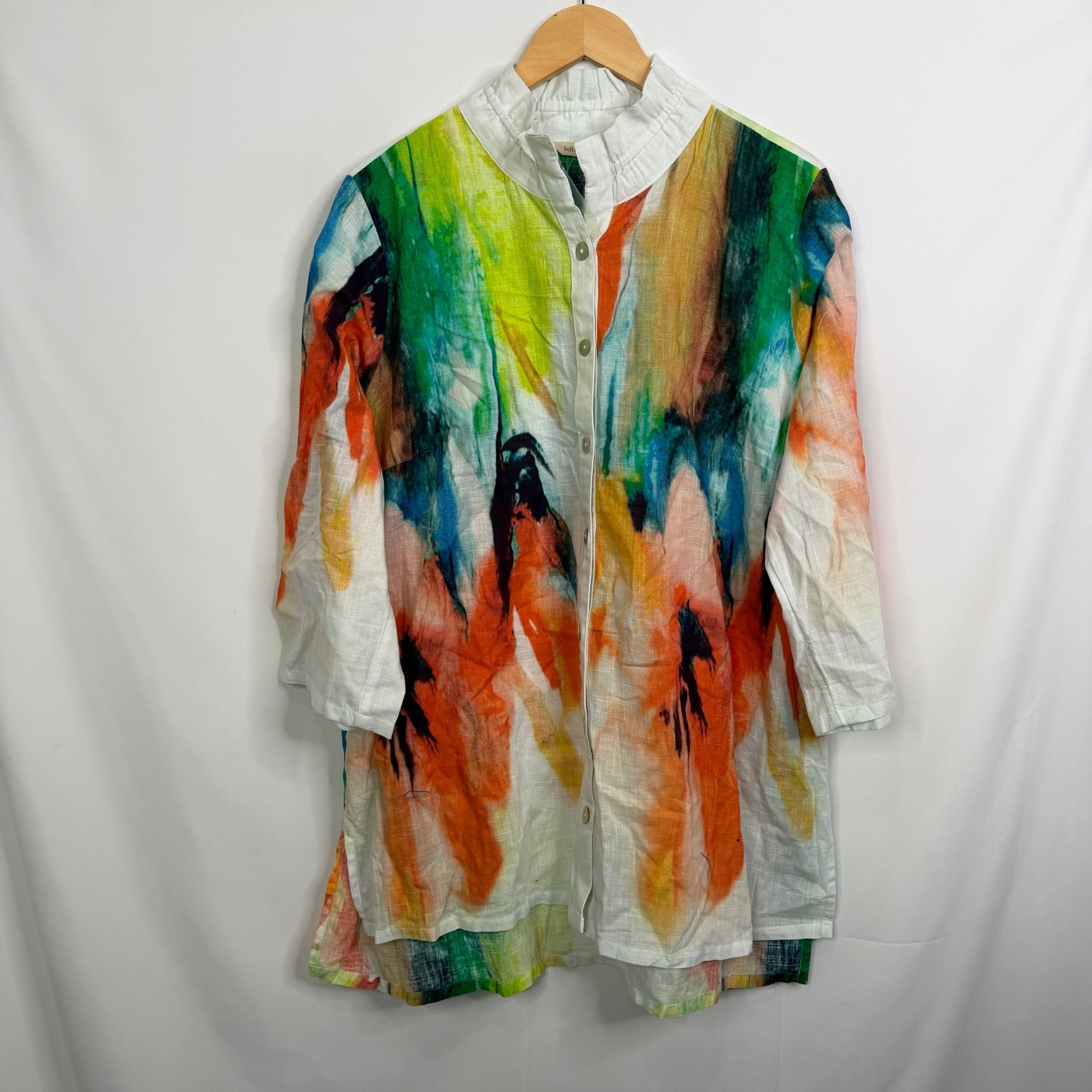 Soft Surroundings Isla Grande Tunic Top 1X Watercolor Abstract Button Front