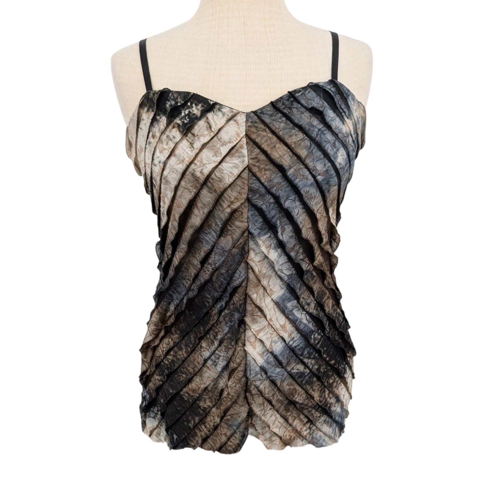 90s Earthy Asymmetric Chevron Ruffle Tank Top M Grunge Alt Twilight Whimsigoth