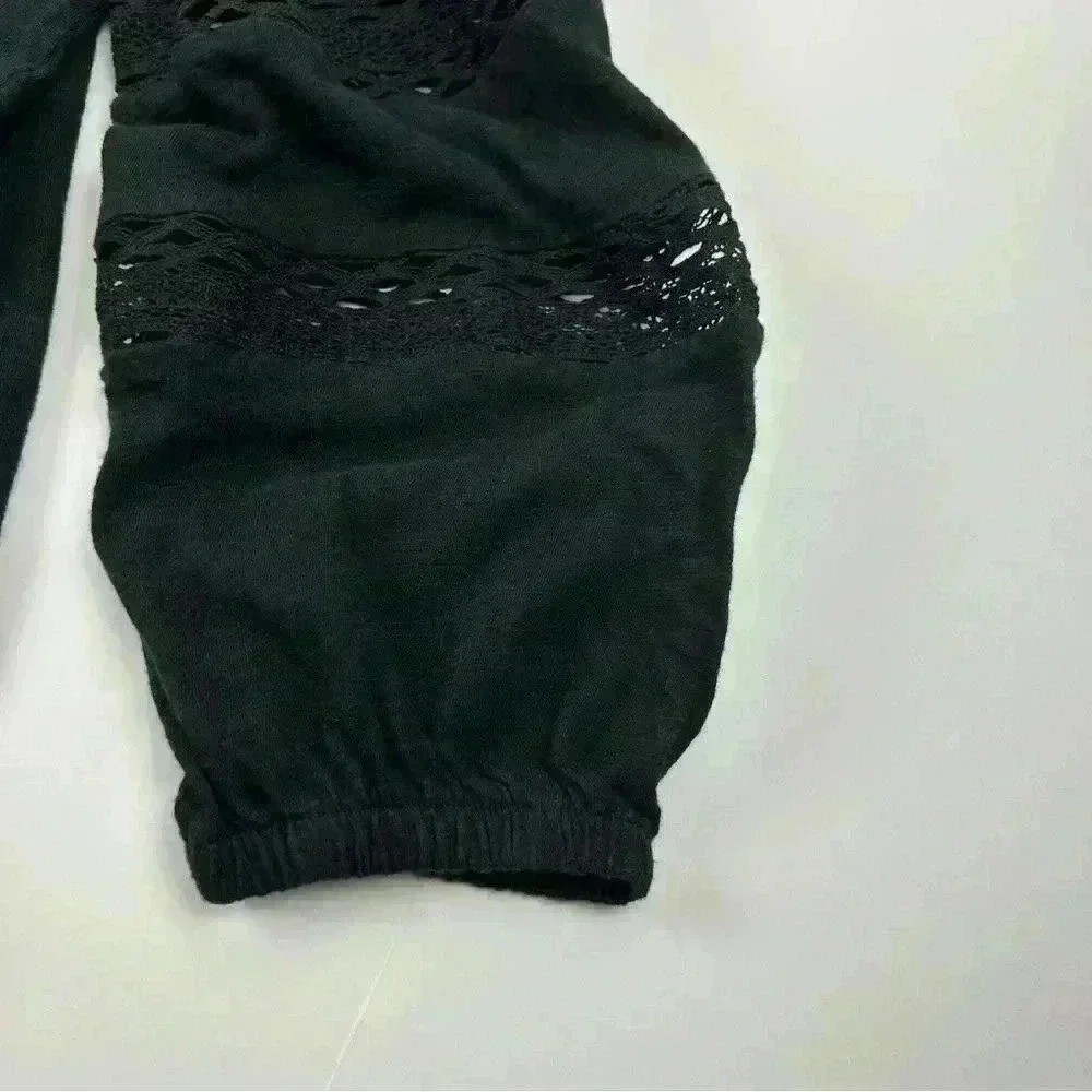 Linda Leal Women’s Black Peasant Blouse Long Sleeve Size S