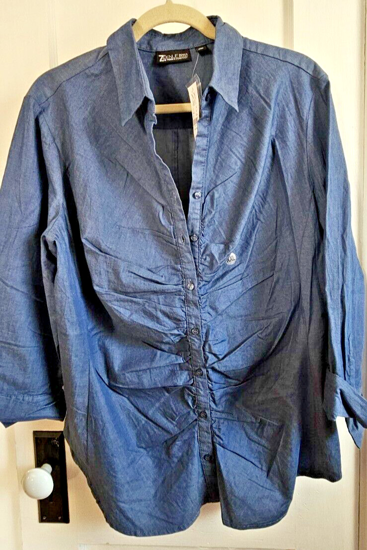 NWT 7thAvenue design studio denim blue 98% Cotton button front pleated woman XXL