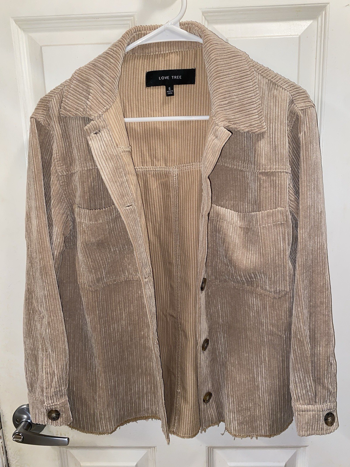 Love Tree Beige Corduroy Collared Button-Up Shirt Jacket w/ Pockets Size S