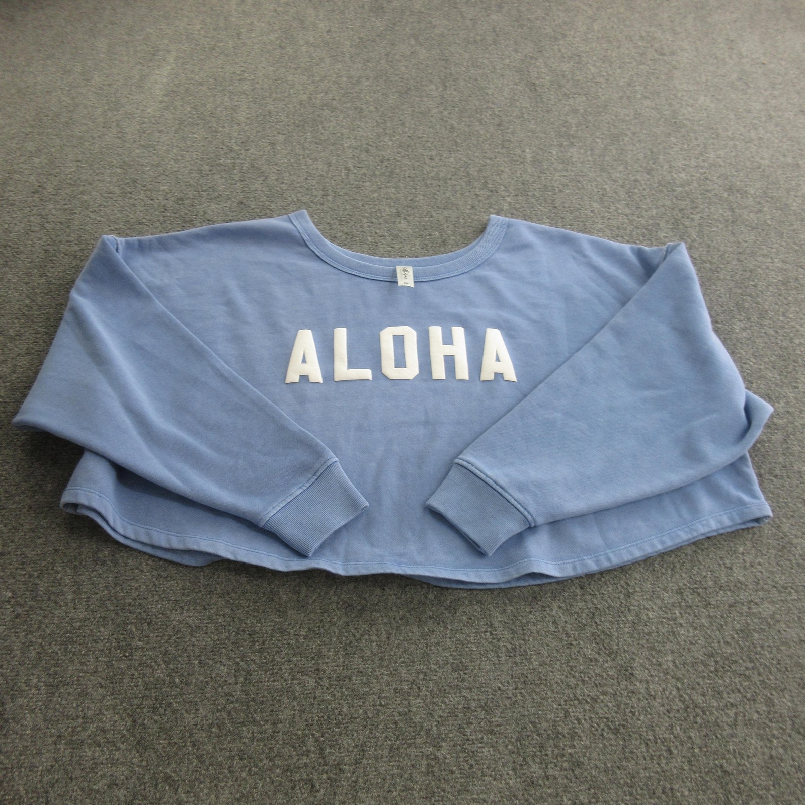 Mahina Shirt Womens One Size Blue Aloha Graphic Cropped Fleece Pullover Top