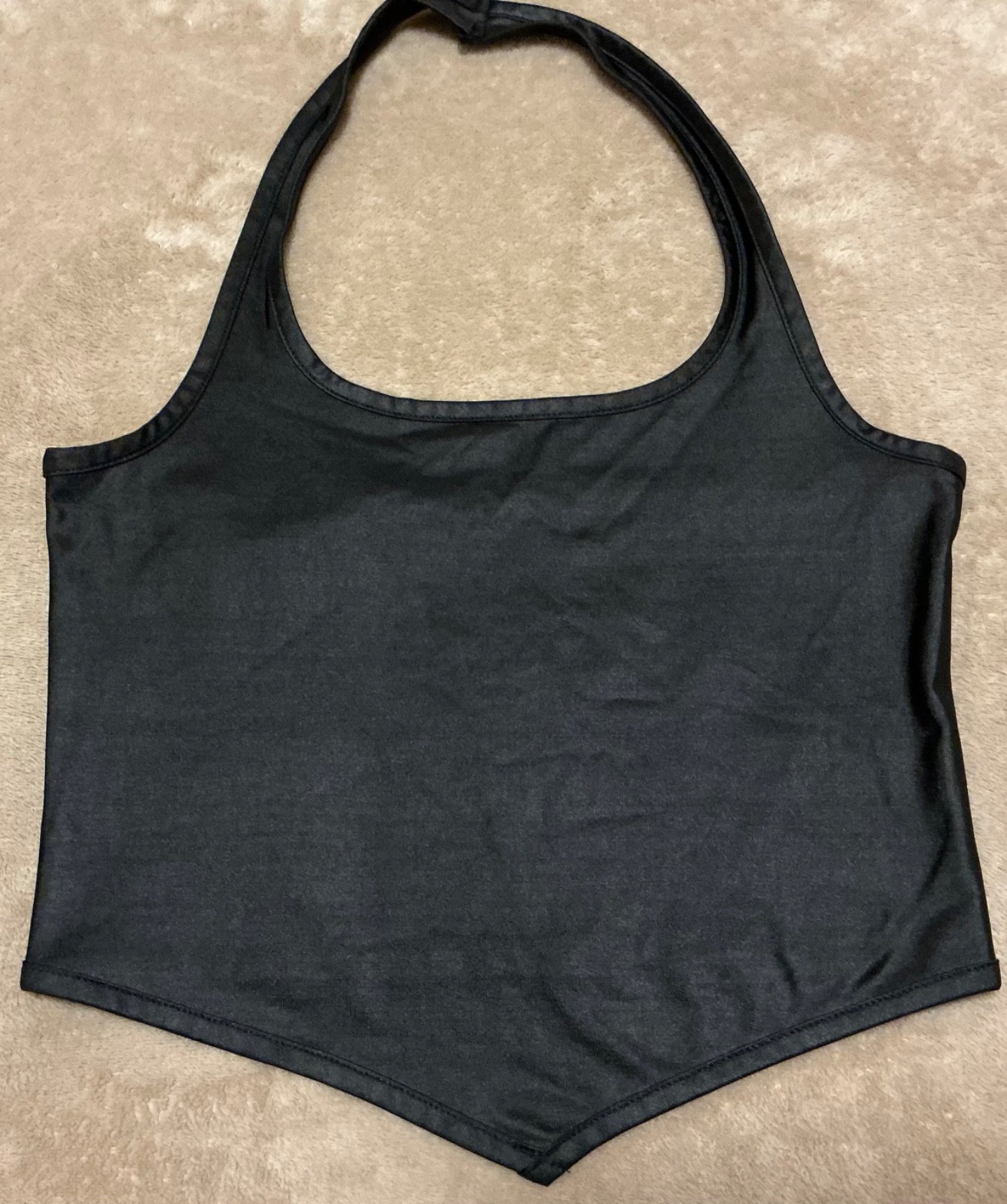 Unbranded Women’s Crop Top Sz.S Sparkly Black Stretch Full Length: 12 Inches.