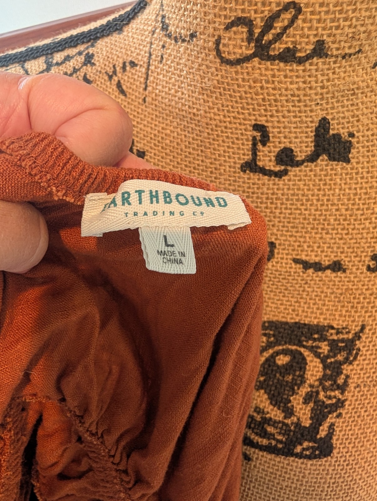 Earthbound Organics Peasant Blouse Large Copper Off Shoulder Renaissance Boho