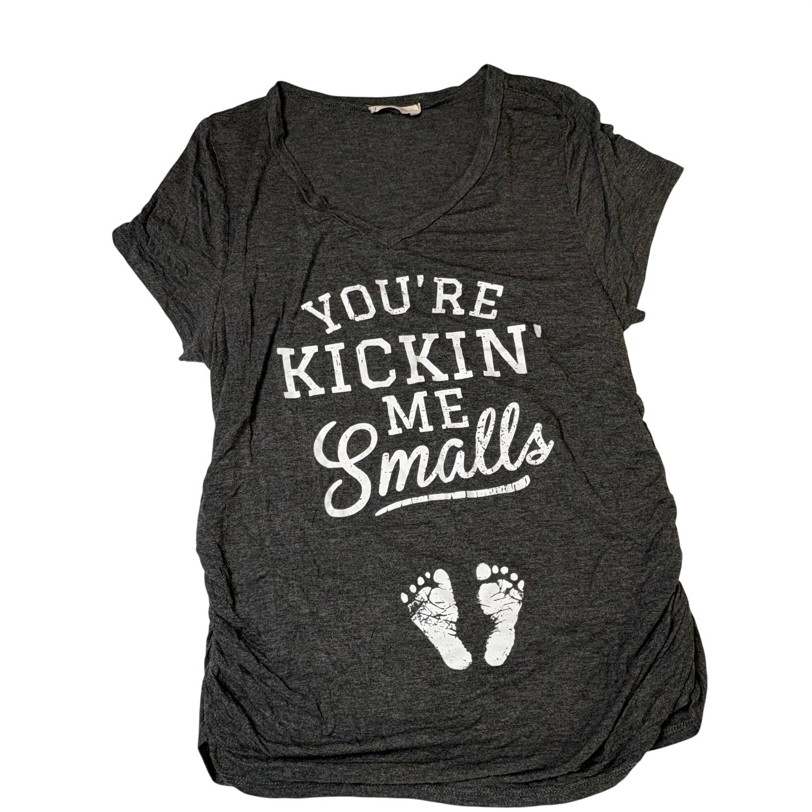 French Pastry Maternity Shirt Small You’re Kickin Me Smalls Grey Ruched