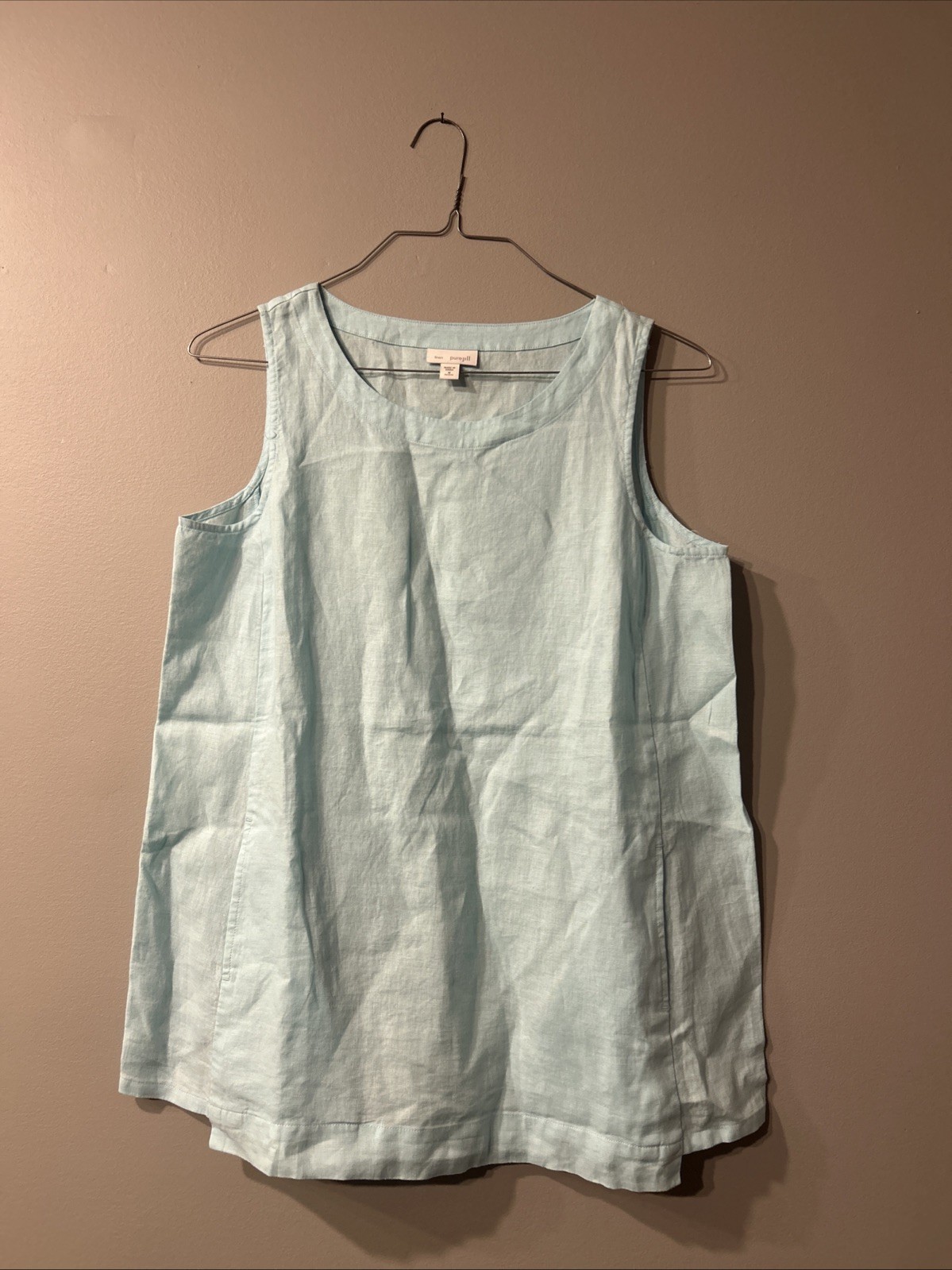 J Jill Pure Jill Linen Tank Top Tunic Medium Petite MP Aqua Light Blue
