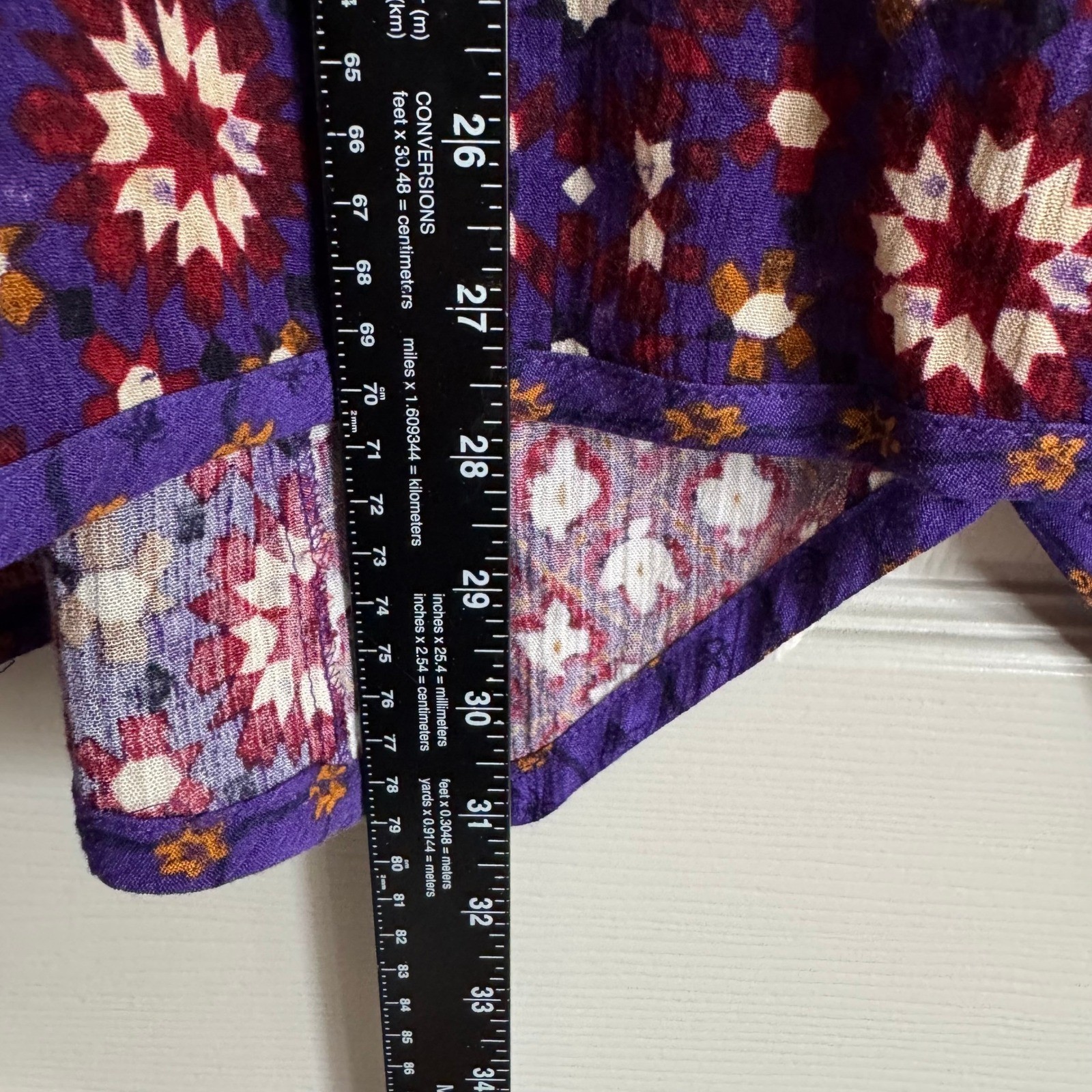 Carole Little Top Womens 16W Purple Patchwork Boho Rayon Button Front Shirt Boho