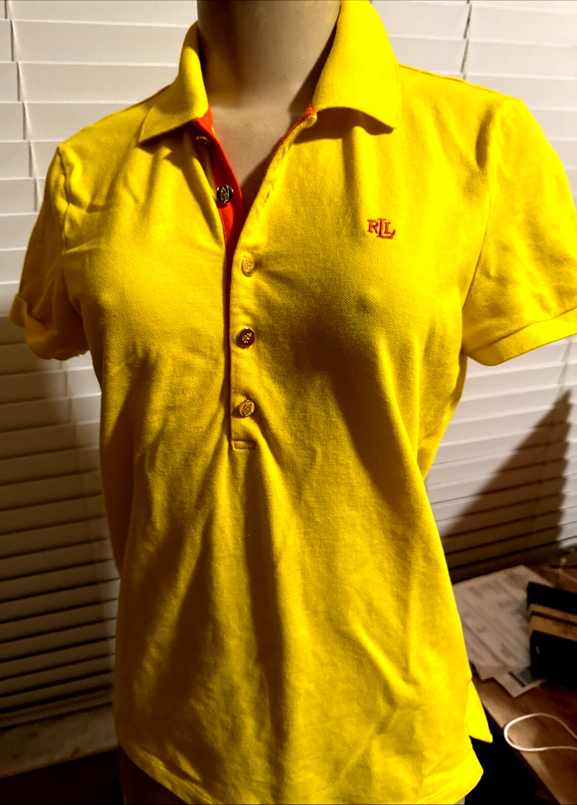 Ralph Lauren Bright Yellow GOLD SIGNATURE BUTTONS SZ M xpc