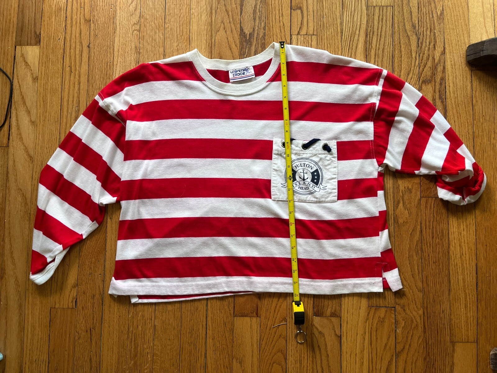 Vintage University Place Red and White Striped Shirt with Hilton Island Head