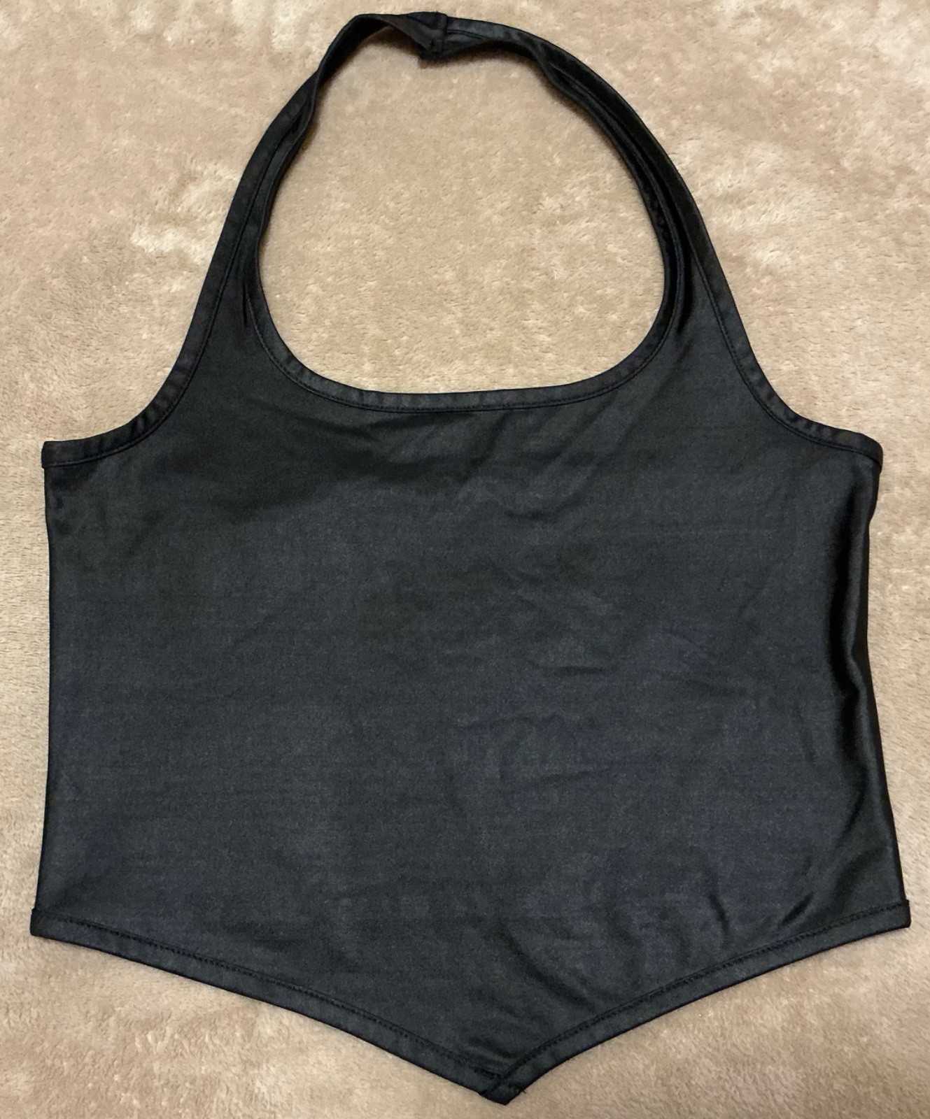 Unbranded Women’s Crop Top Sz.S Sparkly Black Stretch Full Length: 12 Inches.