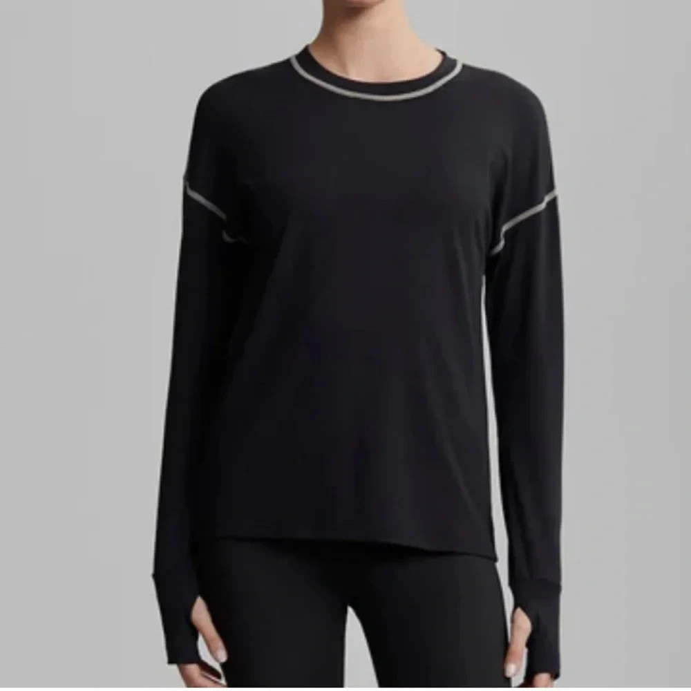 Varley Cella Long Sleeve T-Shirt sz L Black Womens whipstitch thumbholes inv20