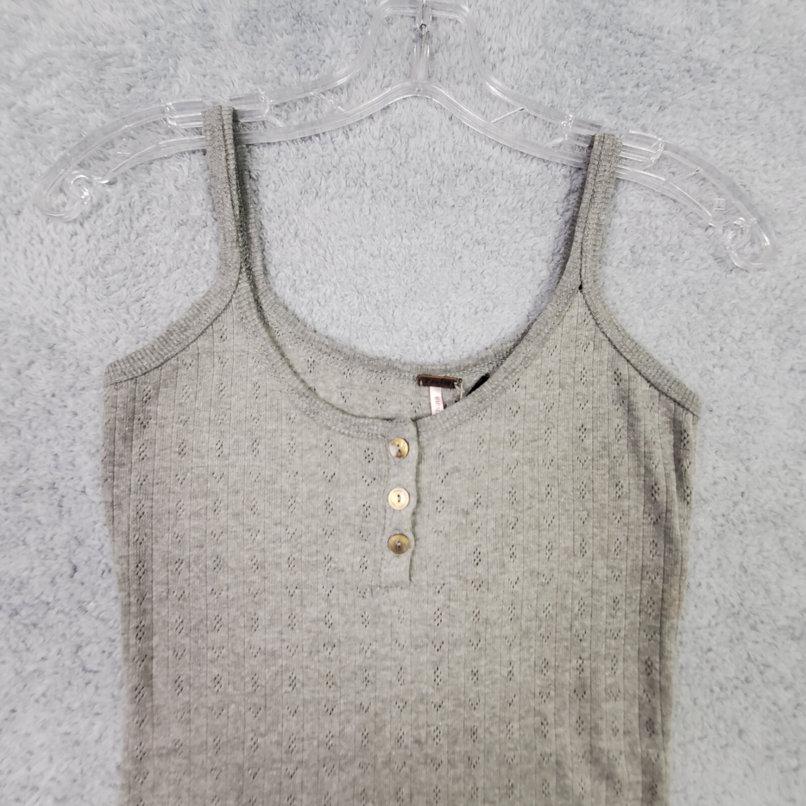 NWT Poof Womens Tank Top Size Small Gray Scoop Neck Button Up Knit Poly Cotton