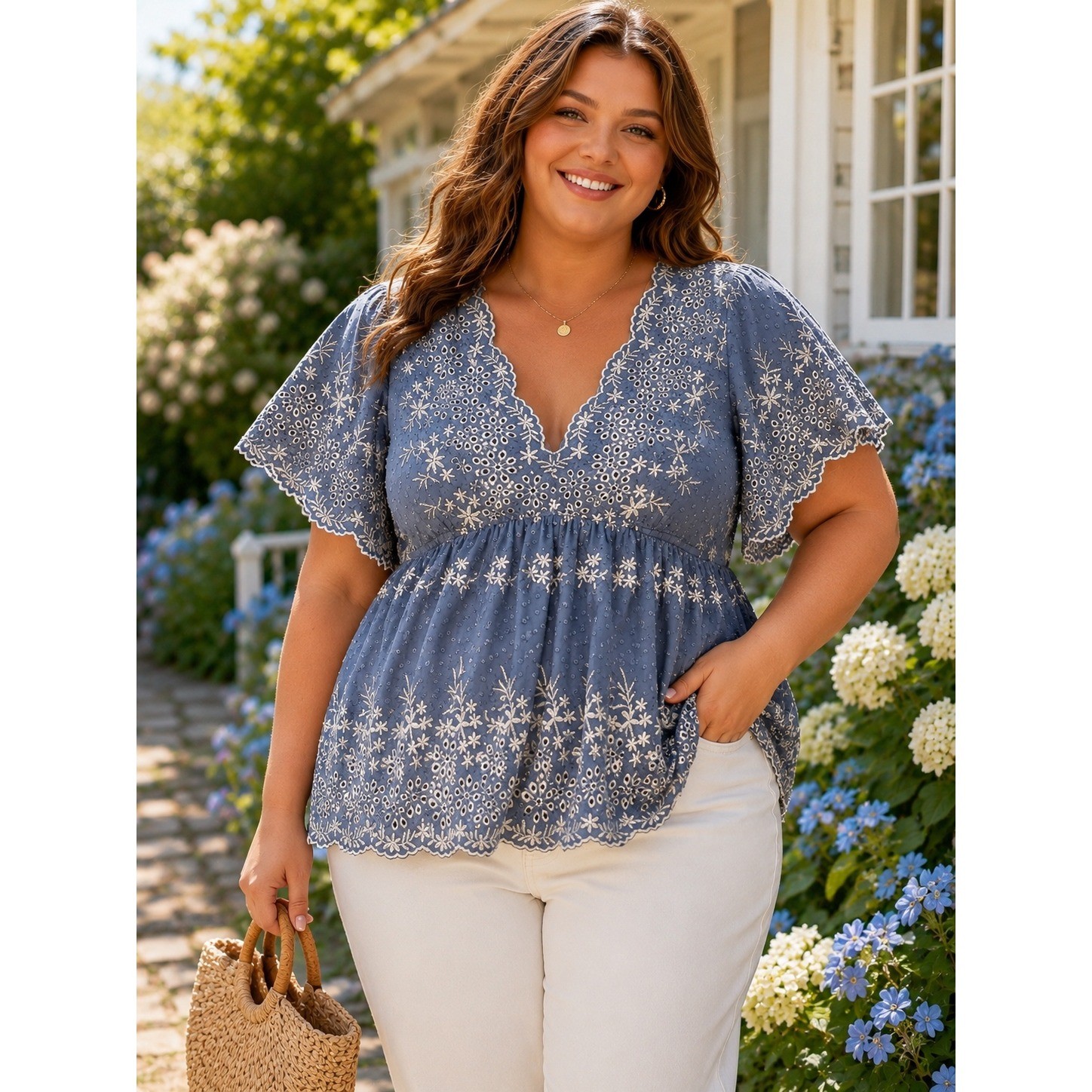 Arula Blue Eyelet Floral Swiss Dot Boho Cottagecore Fairycore Feminine Top Sz A