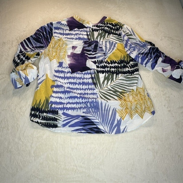 Chicos Tropical Palm Print Cotton Blouse Purple Yellow Size 3 US 16 570347667